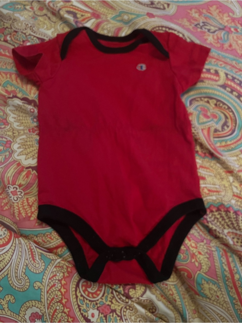 Champion Red Baby One-Piece Bodysuit with Black Trim